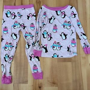 Little Sleepies Pink Penguin Pajama Set with Bright Trim